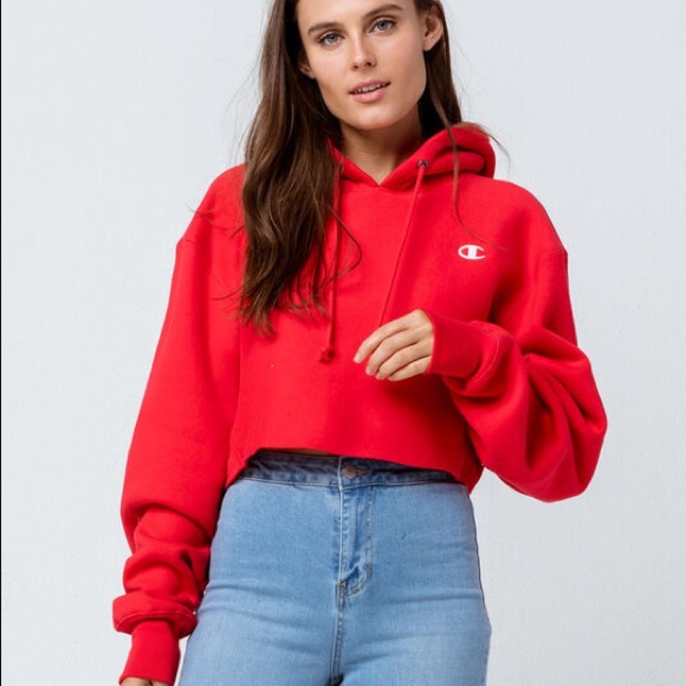 Red cropped champion sweatshirt